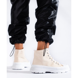 Shelovet women's high-top textile sneakers beige 2