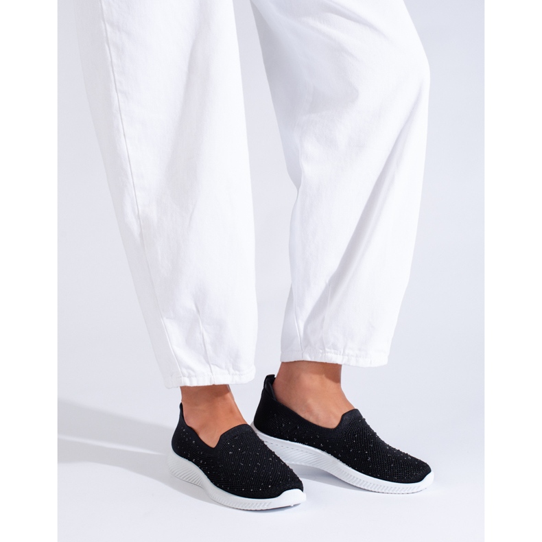 Black fabric slip-on shoes with studs from Shelovet 2