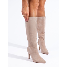 Beige suede high heel boots from Shelovet 1