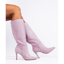 Lilac suede heeled boots from Shelovet purple 1