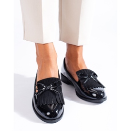 Shelovet black lacquer loafers with tassels 1