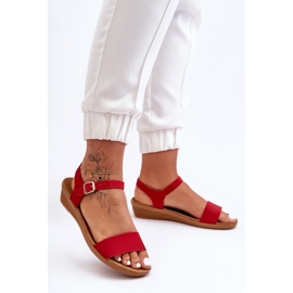 Red Arya Classic Low Wedge Sandals 1