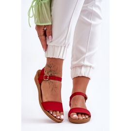Red Arya Classic Low Wedge Sandals 2