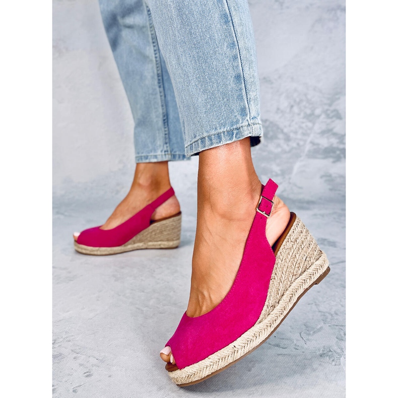 Nevil Fuchsia open toe wedge espadrilles pink 1