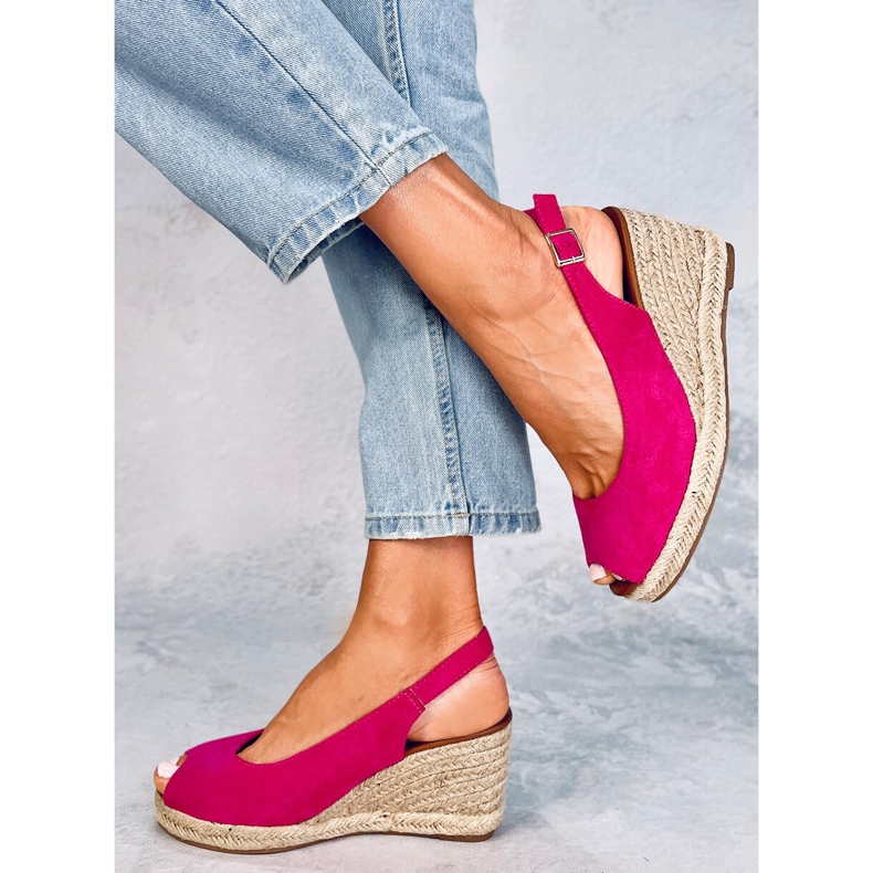 Nevil Fuchsia open toe wedge espadrilles pink 2