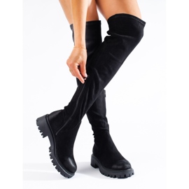 Women's Shelovet thigh-high boots with flat heels black 1 Women's Shelovet thigh-high boots with flat heels black 1