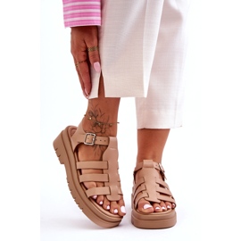 STEPHAN Leather Flat Sandals With Beige Diosa Stripes 4