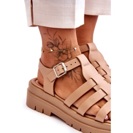 STEPHAN Leather Flat Sandals With Beige Diosa Stripes 2