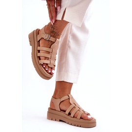 STEPHAN Leather Flat Sandals With Beige Diosa Stripes 1