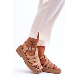 STEPHAN Leather Flat Sandals With Beige Diosa Stripes 3
