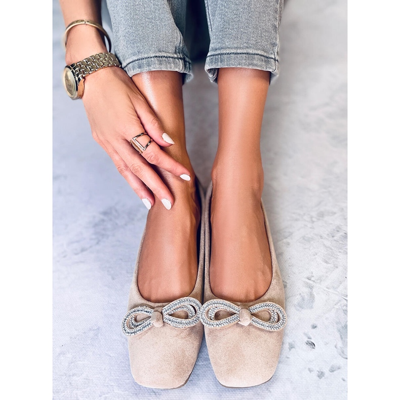 Suede ballerinas with bow from Serna Kaki beige 1
