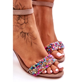 Fashionable High Heels Sandals With Decorative Stones Beige Love Me 1