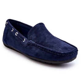 Men's Suede Slip-On Moccasins, Navy Blue 1