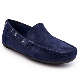 Men's Suede Slip-On Moccasins, Navy Blue 6