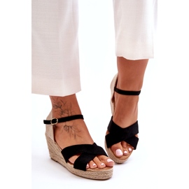 Women's Suede Sandals With Braided Wedges, Black 4