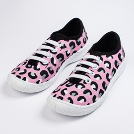 SHELOVET Children's slip-on sneakers in a pink 3F leopard pattern 1