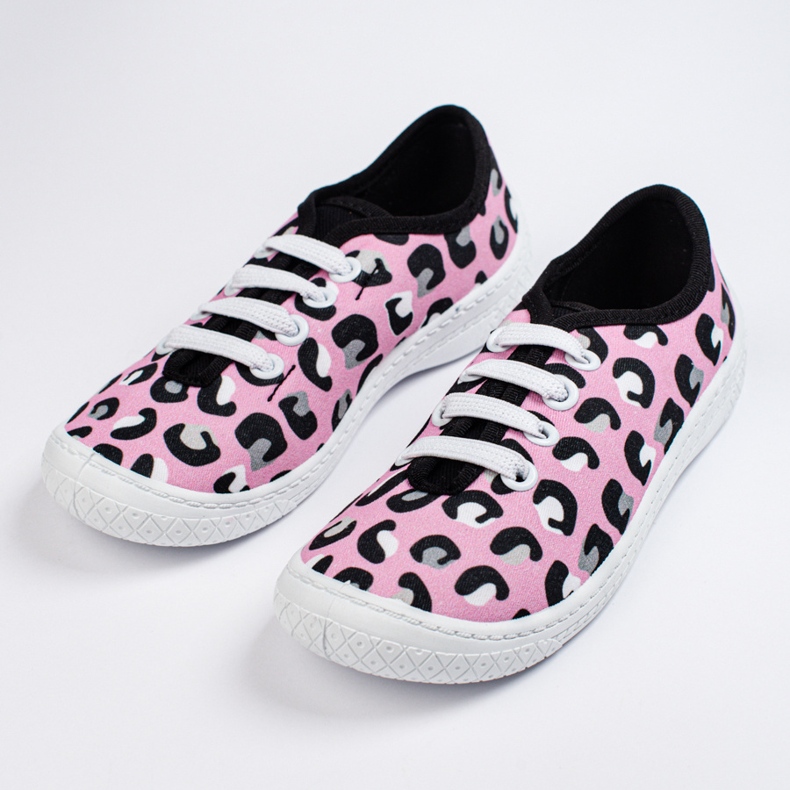 SHELOVET Children's slip-on sneakers in a pink 3F leopard pattern 1