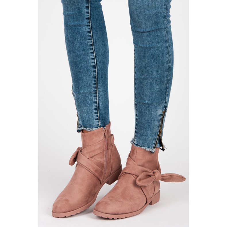 Ideal Shoes Suede Booties With A Zipper pink 1