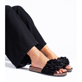 Shelovet black cork sandals with flowers 1