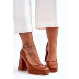 Camel Rosalia Chunky Heels Leather Pumps brown 1