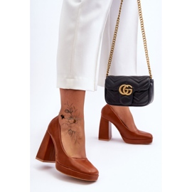 Camel Rosalia Chunky Heels Leather Pumps brown 2