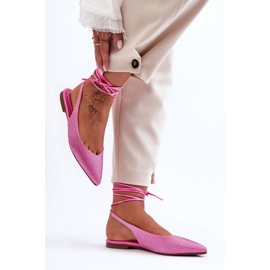 PG1 Lace-up Women's Ballerinas Embellished with Studs Pink Jange 2