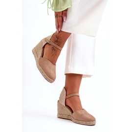 Suede Beige Wedge Sandals 7