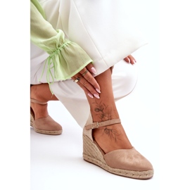 Suede Beige Wedge Sandals 2