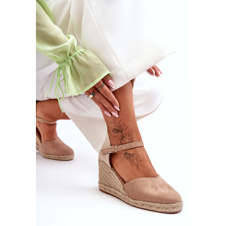 Suede Beige Wedge Sandals 2