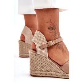Suede Beige Wedge Sandals 3