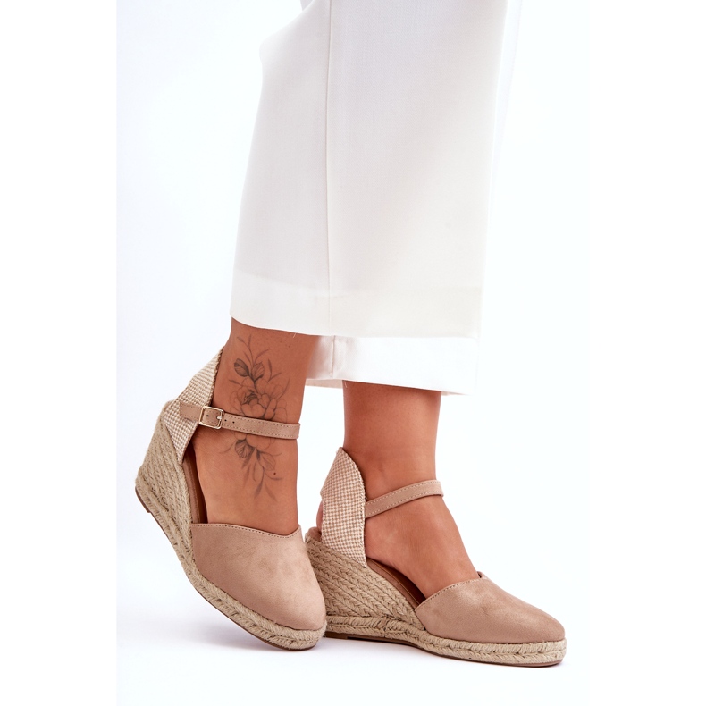 Suede Beige Wedge Sandals 4