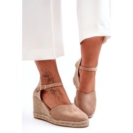 Suede Beige Wedge Sandals 5