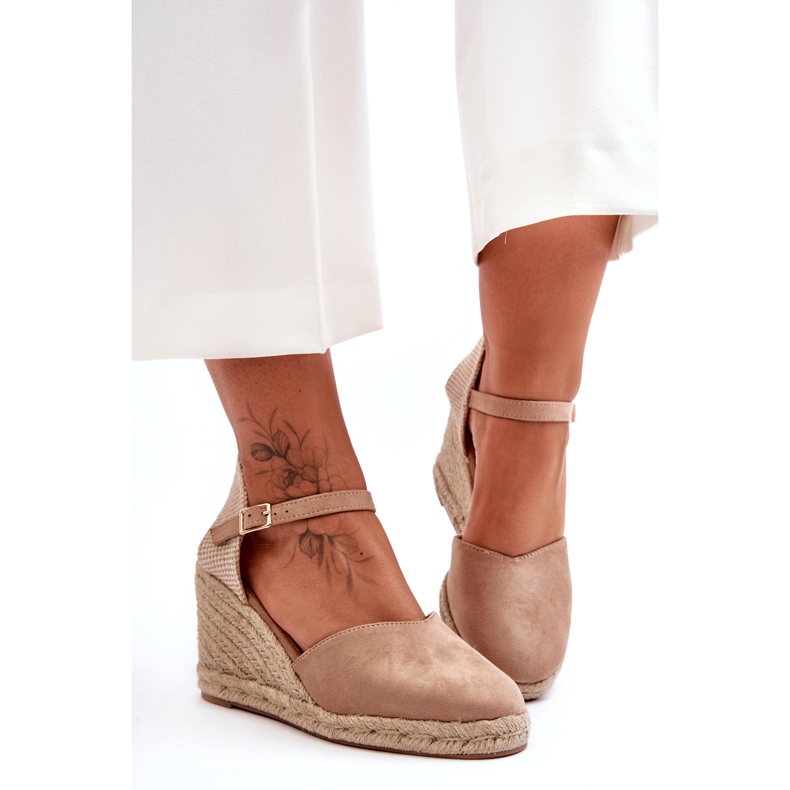 Suede Beige Wedge Sandals 5