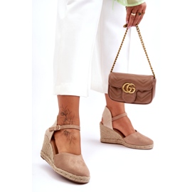 Suede Beige Wedge Sandals 6