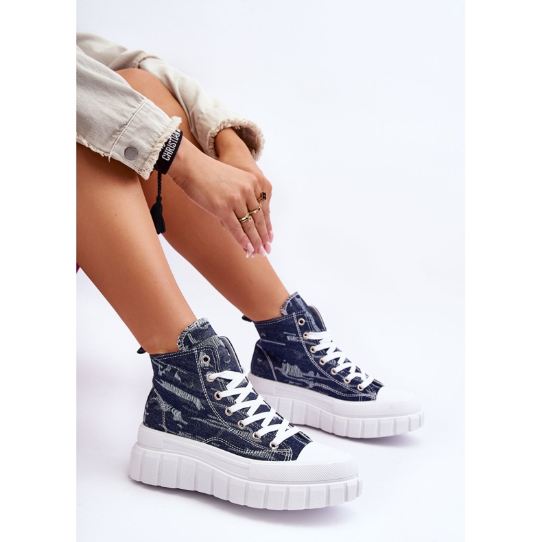 PS1 Women's High Textile Sneakers Navy Blue Degas 2 PS1 Women's High Textile Sneakers Navy Blue Degas 2