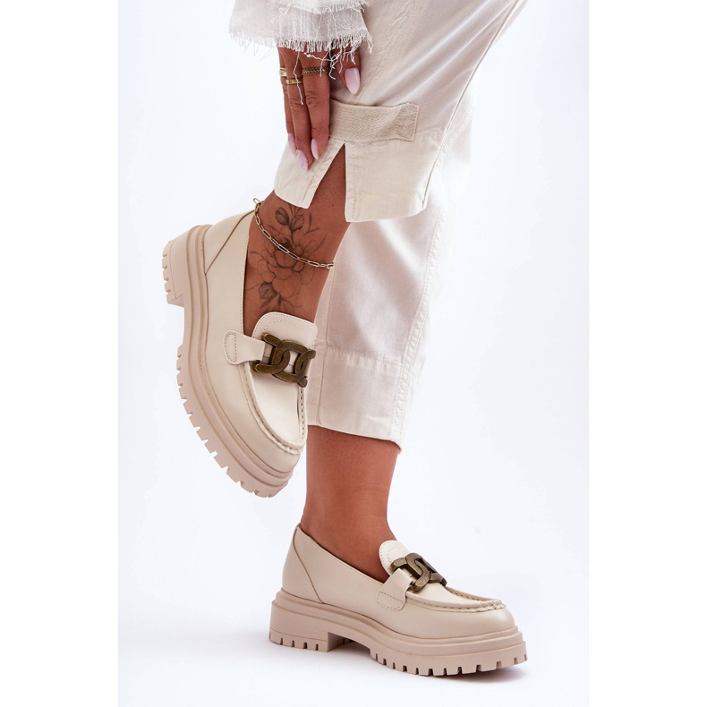 PG1 Women's Loafers On The Platform With Decoration Beige Ameg 1 PG1 Women's Loafers On The Platform With Decoration Beige Ameg 1