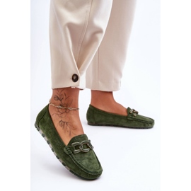 PG1 Women's Suede Flat Loafers Appia Green 1