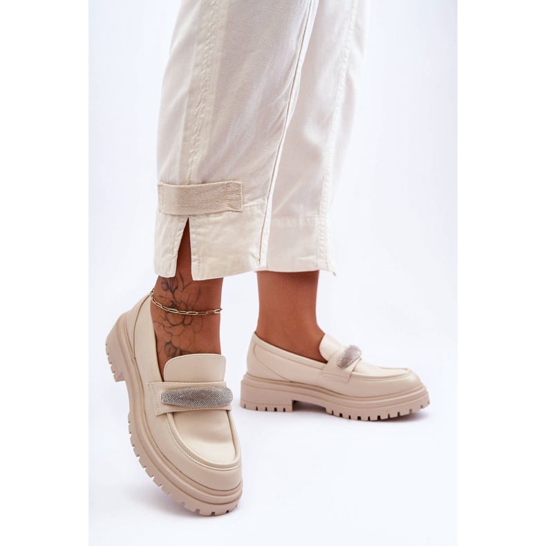 PG1 Aricka's Chunky Leather Loafers With Beige Embellishments 1