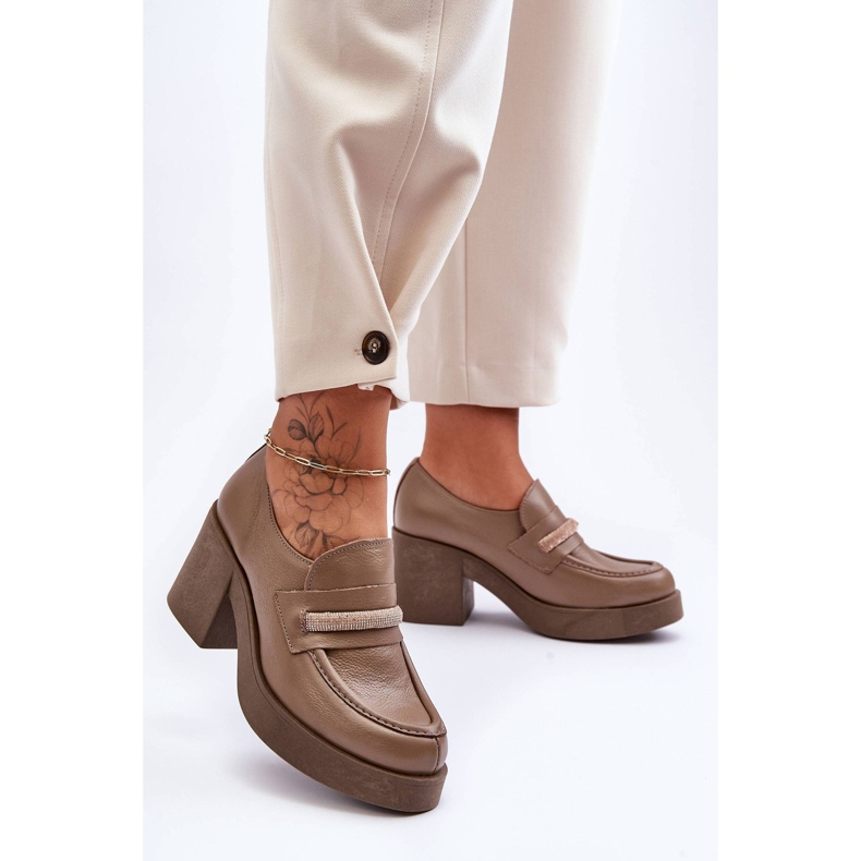 Lemar Leather Brogues On Heel With Decoration Dark Beige Gelanor 2