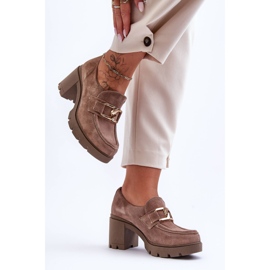 Lemar Dark beige Harmell elegant shoes on a pillar with a golden ornament 1