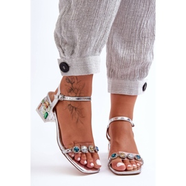 Women's Sandals On High Heels With Crystals Silver S.Barski MR1037-01 1
