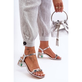Women's Sandals On High Heels With Crystals Silver S.Barski MR1037-01 2