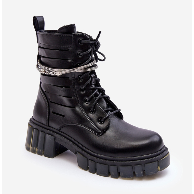 Fashionable Black Rocky Worker Boots With A Decorative Strap 2