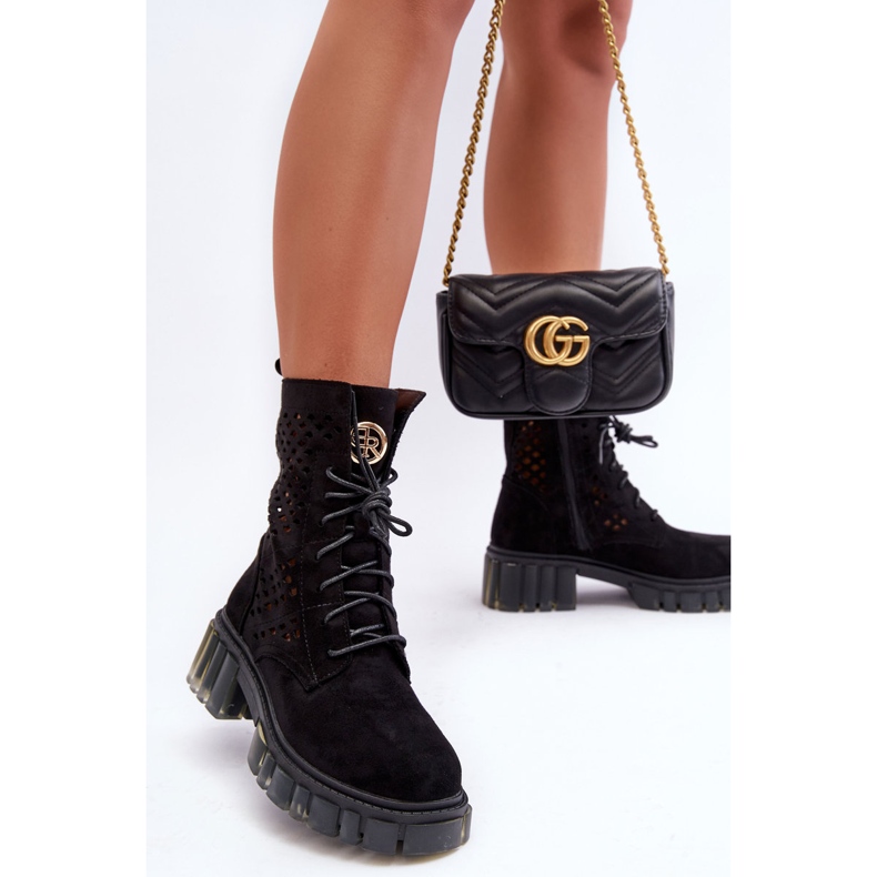 Openwork Boots Workers Black Ideally 2