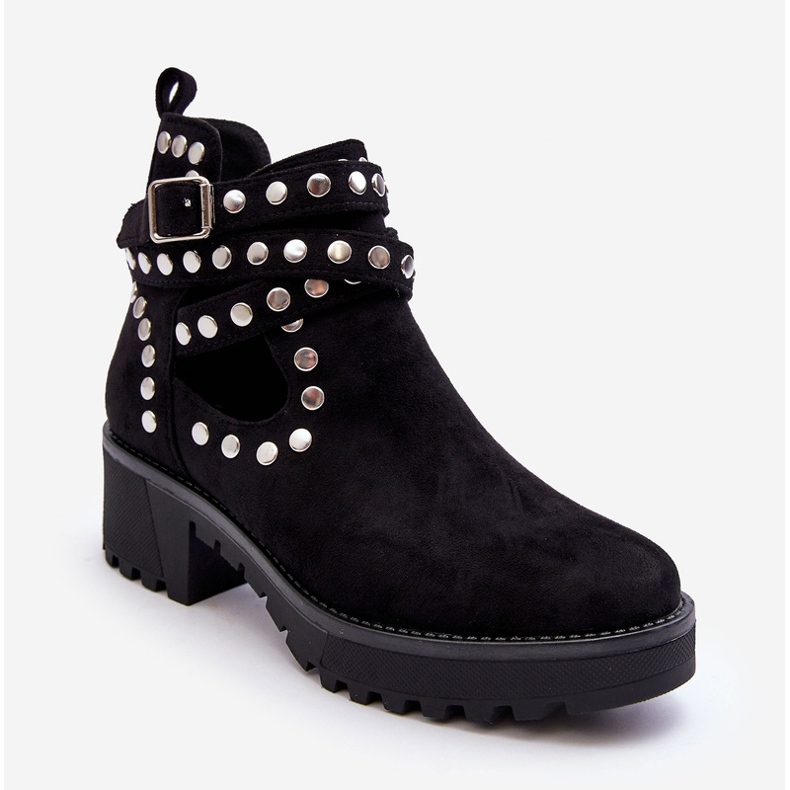 Women's Suede Boots With Decorative Studs Black Bella 2