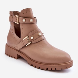 Women's Trapper Boots With Pearls Beige Klarisa 2