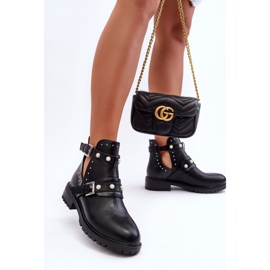 Women's Trapper Boots With Pearls Black Klarisa 1