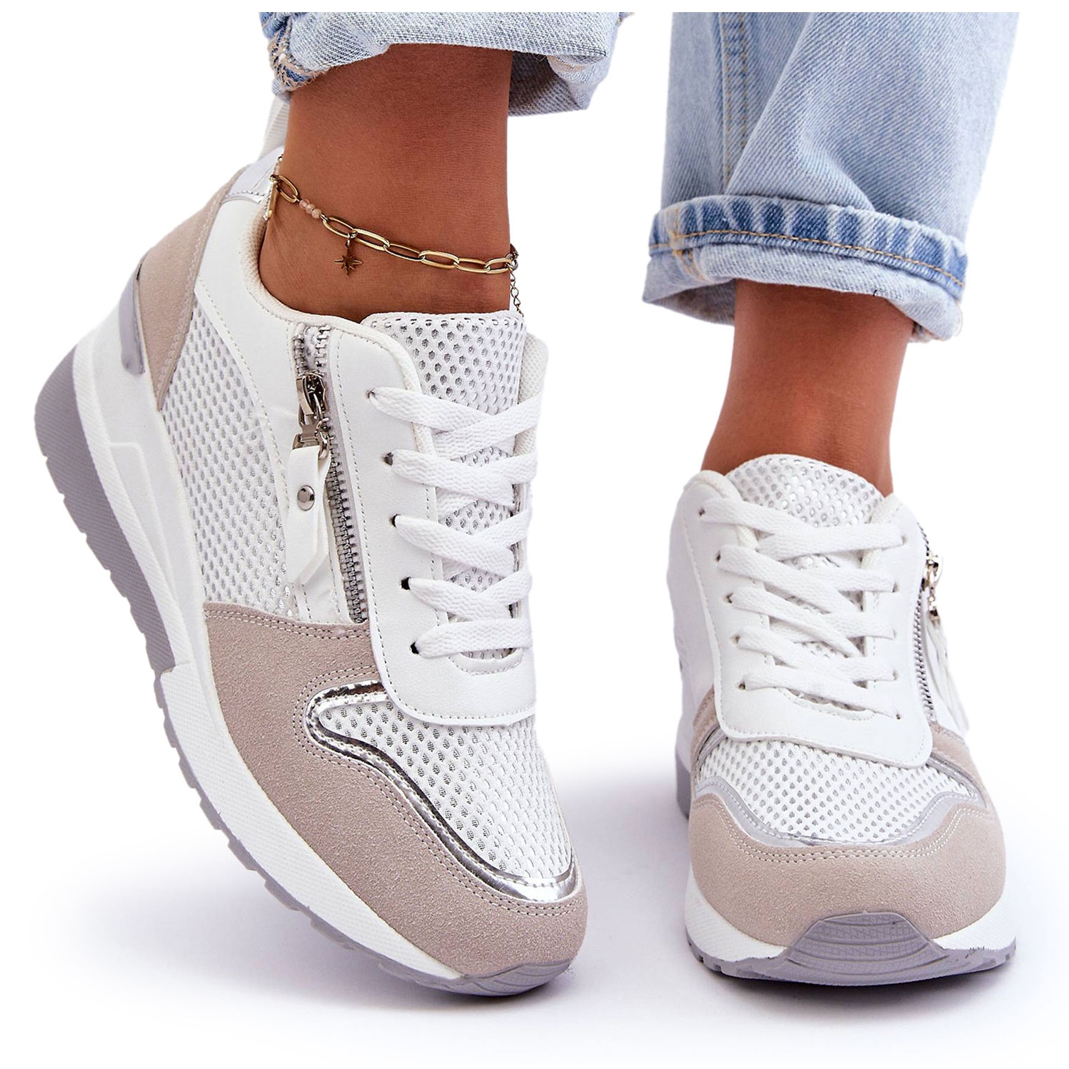 Geox® ZOSMA: Women's beige Wedge Sneakers | Geox®