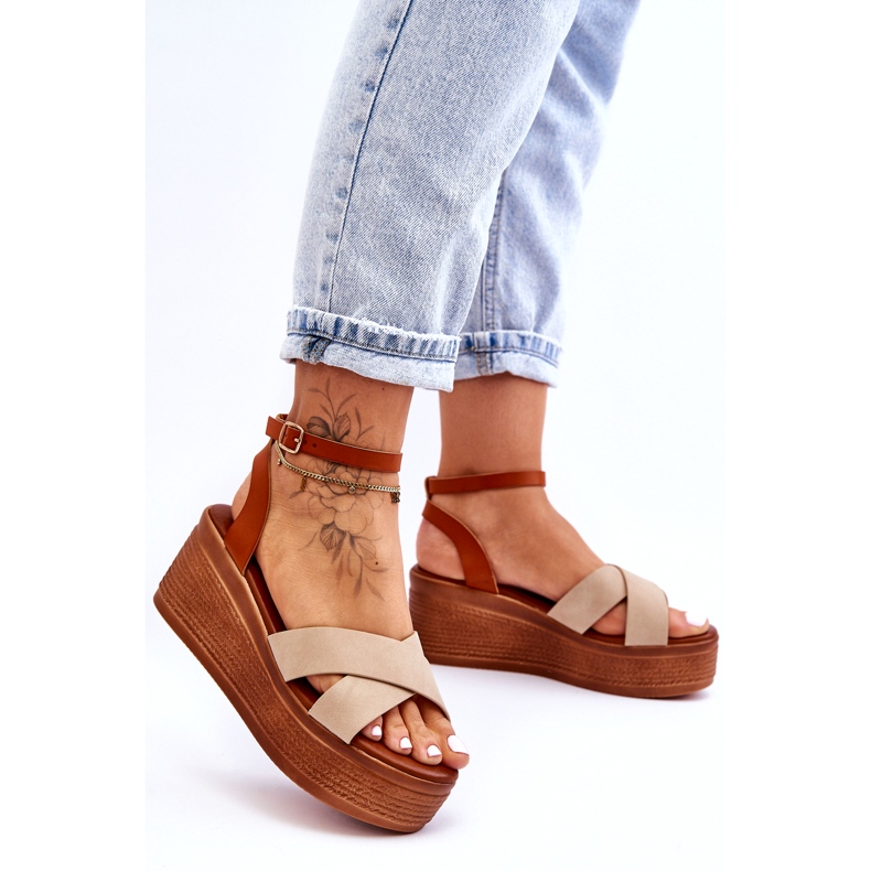 Women's eco-leather sandals for brown-beige wedges 1 Women's eco-leather sandals for brown-beige wedges 1
