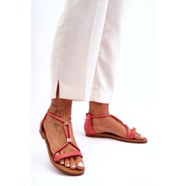 C'M Paris Women's Coral Coral Zipper Flat Sandals red 4